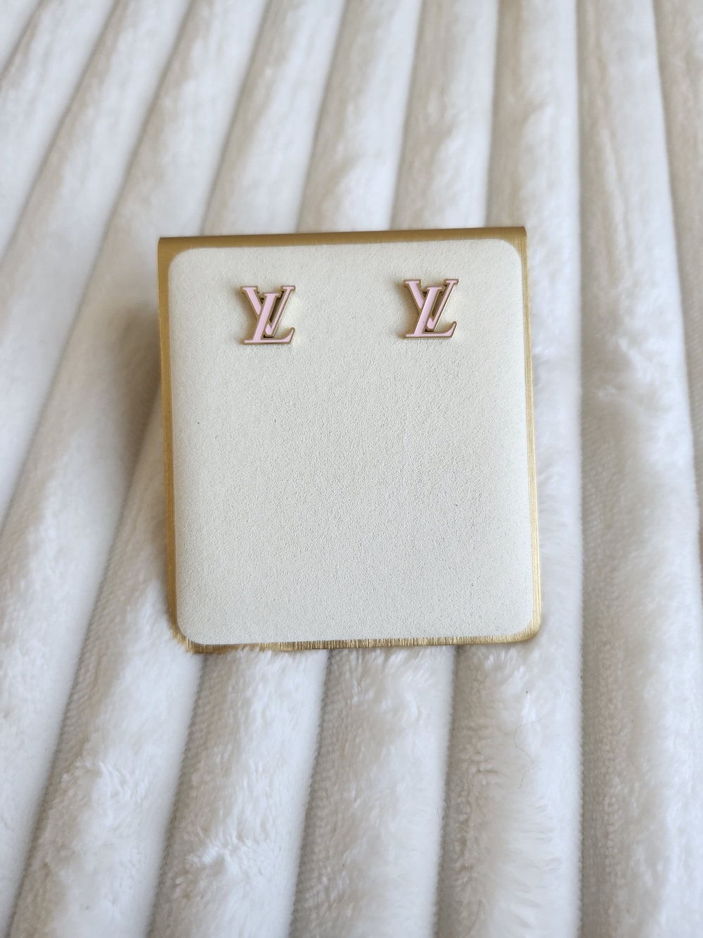 Louis Vuitton Pink and Gold LV Logo Stud Earrings